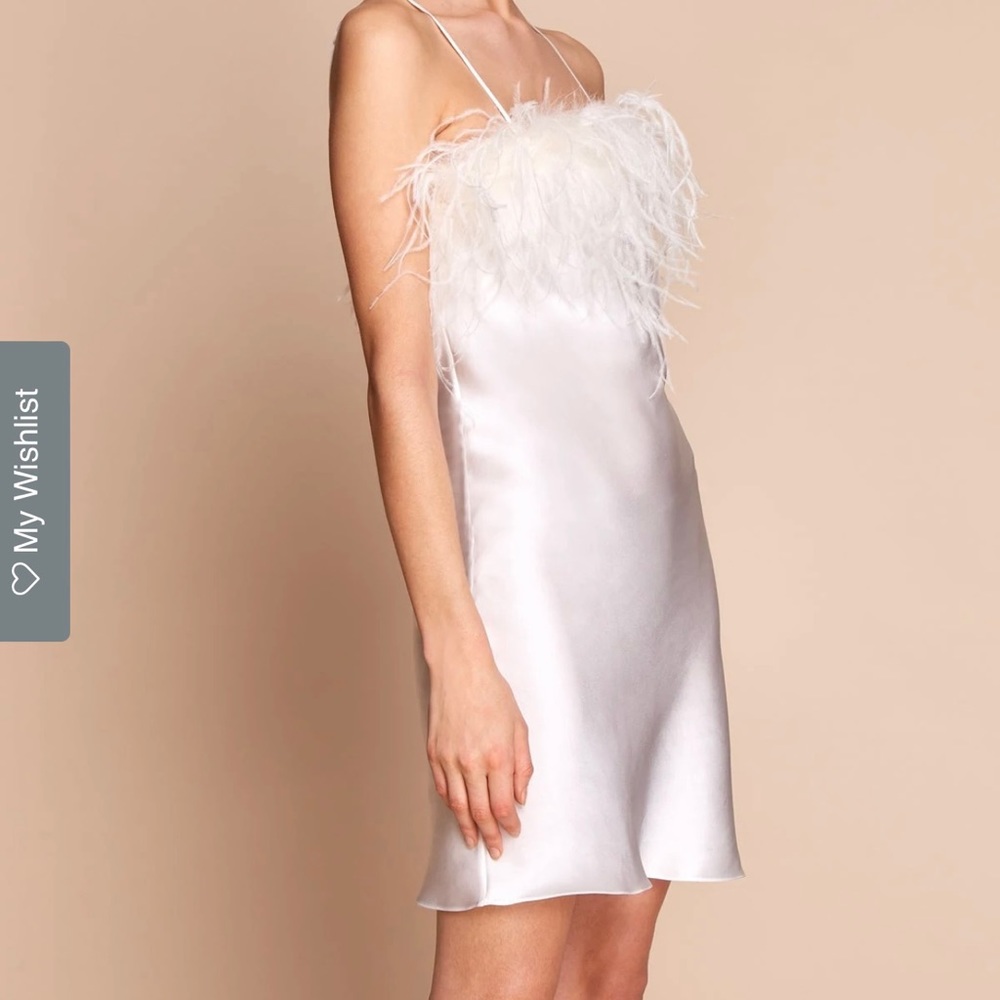 White 100% silk and real feather “Camille” slip dress by Gilda and Pearl